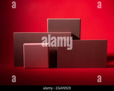 Geometric design shape podium on red background Stock Photo