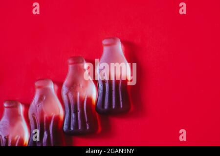 Cola drink gummy jelly bottles macro close up Stock Photo