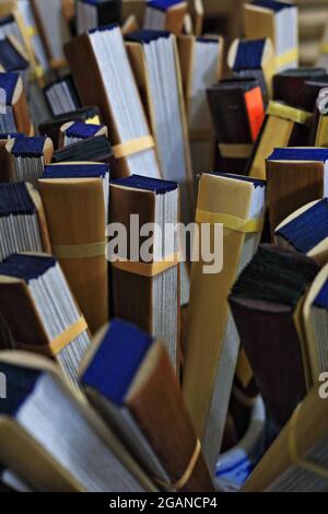 Paper folded-raw handfans for sale-Shuyuanmen Ancient Culture Street-Calligraphy Street. Xi'an-Shaanxi-China-1519 Stock Photo