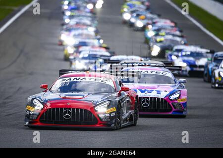 Stavelot, Belgio. 31st July, 2021. Start of the race, 88 Marciello Raffaele (ita), Juncadella Dani (spa), Gounon Jules (fra), AKKA ASP, Mercedes-AMG GT3 during the TotalEnergies 24 hours of Spa, 6th round of the 2021 Fanatec GT World Challenge Europe Powered by AWS, from July 28 to August 1, 2021 on the Circuit de Spa-Francorchamps, in Stavelot, Belgium - Photo Julien Delfosse/DPPI Credit: Independent Photo Agency/Alamy Live News Stock Photo