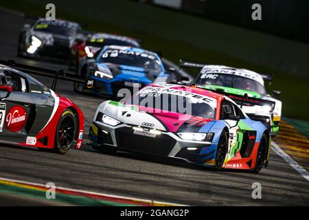 Stavelot, Belgio. 31st July, 2021. 25 Winkelhock Markus (ger), Niederhauser Patrick (swi), Haase Christopher (ger), Audi Sport Team Sainteloc, Audi R8 LMS GT3, action during the TotalEnergies 24 hours of Spa, 6th round of the 2021 Fanatec GT World Challenge Europe Powered by AWS, from July 28 to August 1, 2021 on the Circuit de Spa-Francorchamps, in Stavelot, Belgium - Photo Julien Delfosse/DPPI Credit: Independent Photo Agency/Alamy Live News Stock Photo