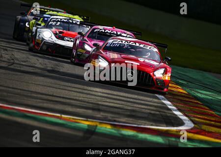 Stavelot, Belgio. 31st July, 2021. 50 Buhk Maximilian (ger), Goetz Maximilian (ger), Buurman Yelmer (nld), HubAuto, Mercedes-AMG GT3, action during the TotalEnergies 24 hours of Spa, 6th round of the 2021 Fanatec GT World Challenge Europe Powered by AWS, from July 28 to August 1, 2021 on the Circuit de Spa-Francorchamps, in Stavelot, Belgium - Photo Julien Delfosse/DPPI Credit: Independent Photo Agency/Alamy Live News Stock Photo
