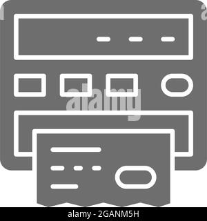 Taxi meter, paper receipt bill gray icon. Stock Vector