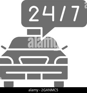 Round-the-clock taxi service, car deadline, schedule ride gray icon. Stock Vector