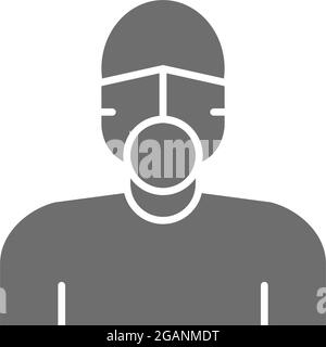 Vector man in respiratory system gray icon. Stock Vector