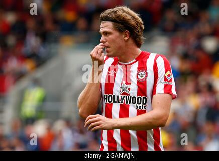 Brentford, UK. 01st Feb, 2018. BRENTFORD, United Kingdom, JULY 31: Mads Bech Sorensen of Brentford during Friendly between Brentford and West Ham United at Brentford Community Stadium, Brentford on 31st July, 2021 Credit: Action Foto Sport/Alamy Live News Stock Photo