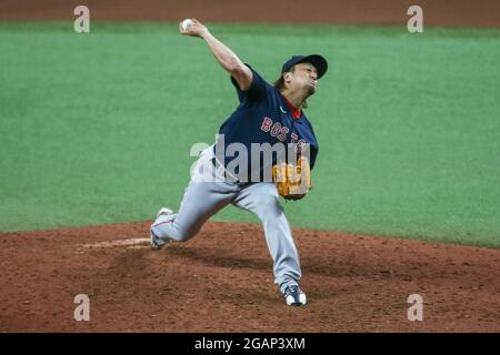 Boston Red Sox relief pitcher Hirokazu Sawamura throws during the