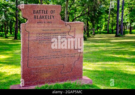 A monument to Missouri soldiers who fought in the Battle of Fort Blakeley stands in Historic Blakeley State Park in Spanish Fort, Alabama. Stock Photo