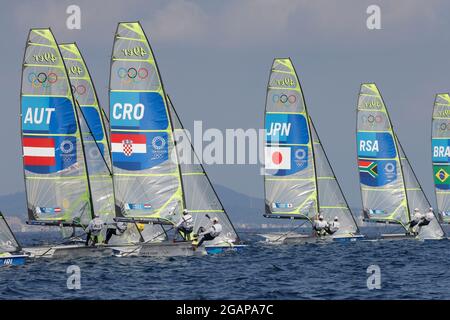 Kanagawa, Japan. 31st July, 2021. General view Sailing : Men'sSkiff - 49er during the Tokyo 2020 Olympic Games at Fujisawa in Kanagawa, Japan . Credit: Kaoru Soehata/AFLO/Alamy Live News Stock Photo