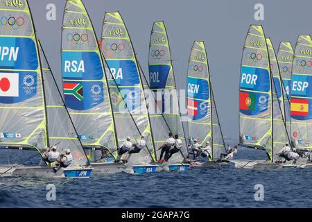 Kanagawa, Japan. 31st July, 2021. General view Sailing : Men'sSkiff - 49er during the Tokyo 2020 Olympic Games at Fujisawa in Kanagawa, Japan . Credit: Kaoru Soehata/AFLO/Alamy Live News Stock Photo