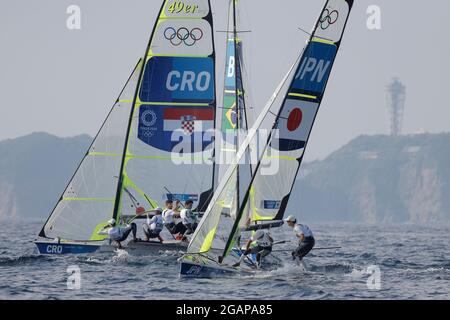 Kanagawa, Japan. 31st July, 2021. General view Sailing : Men'sSkiff - 49er during the Tokyo 2020 Olympic Games at Fujisawa in Kanagawa, Japan . Credit: Kaoru Soehata/AFLO/Alamy Live News Stock Photo