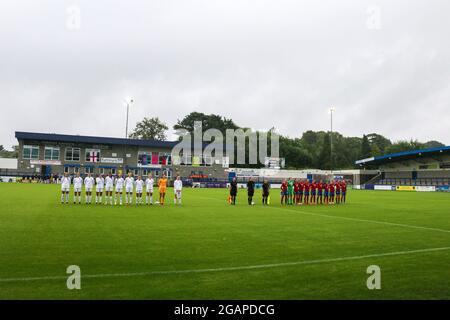 The teams line up before the Women’s Under-19 International Friendly game between England and Czech Republic at New Bucks Head Stadium in Telford. Stock Photo