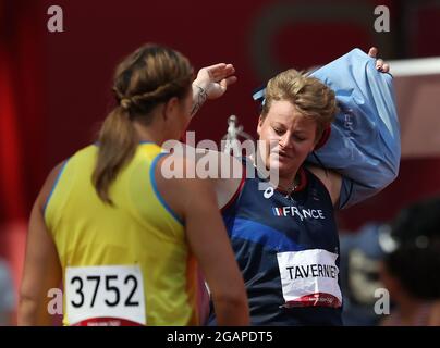 Tokyo, Japan. 1st Aug, 2021. Alexandra Tavernier of France reacts during the women's hammer throw qualification at Tokyo 2020 Olympic Games, in Tokyo, Japan, Aug 1, 2021. Credit: Li Ming/Xinhua/Alamy Live News Stock Photo