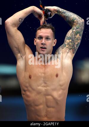 Caeleb Dressel of the USA celebrates his Gold medal win in the Mens 50m ...