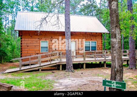 Peters Cabin is pictured in Historic Blakeley State Park, June 26, 2021, in Spanish Fort, Alabama. Stock Photo