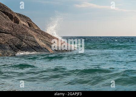 Rocky promontory in Superior Lake Park. Canada Stock Photo