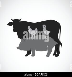 Vector group of animal farm label - cow,pig,chicken,duck. Easy editable layered vector illustration. Animals. Stock Vector