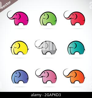 Vector group of colorful elephant on white background. Easy editable layered vector illustration. Wild Animals. Stock Vector