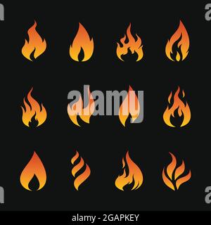 Vector set of flame symbols on black background. Easy editable layered vector illustration. Stock Vector