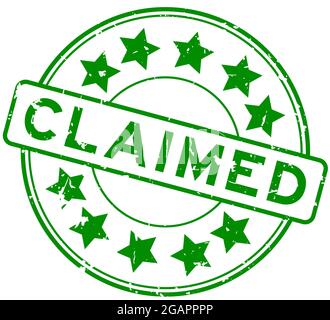 Grunge green claimed word with star icon round rubber seal stamp on white background Stock Vector