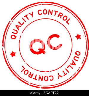 Grunge red QC quality control word round rubber seal stamp on white background Stock Vector