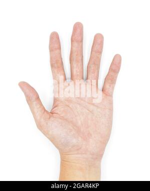 Sweaty hand of Asian young man. Isolated on white background. Stock Photo