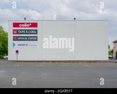 LA FLECHE, FRANCE - Jul 03, 2021: The French brand signages on the mall building in La Fleche, France Stock Photo