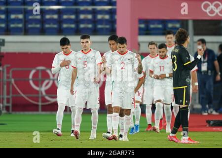 Yokohama, Japan. 31st July, 2021. Players of Mexico enter on the field during the Men's Olympic Football Tournament Tokyo 2020 quarterfinal match between Republic of Korea and Mexico at International Stadium Yokohama in Yokohama, Japan. Credit: SPP Sport Press Photo. /Alamy Live News Stock Photo