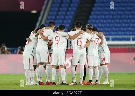 Yokohama, Japan. 31st July, 2021. Team Mexico huddle prior to the Men's Olympic Football Tournament Tokyo 2020 quarterfinal match between Republic of Korea and Mexico at International Stadium Yokohama in Yokohama, Japan. Credit: SPP Sport Press Photo. /Alamy Live News Stock Photo