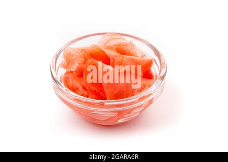 Marinated ginger slices, isolated on white background. High resolution image Stock Photo