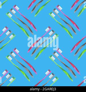Plastic Toothbrush Dental Symbol. Oral Care. Mouth Cleaning Tool. Seamless Pattern Stock Vector