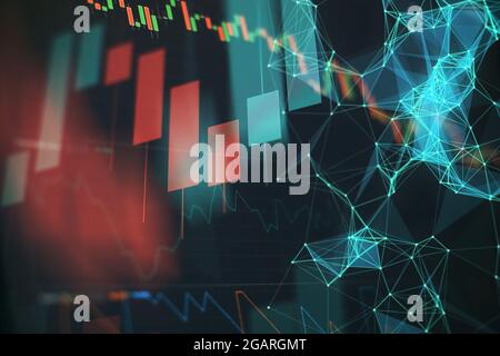 Bar graphs, Diagrams, financial figures. Forex chart. Concept of stock market and fintech.Futuristic financial interface . Stock Photo