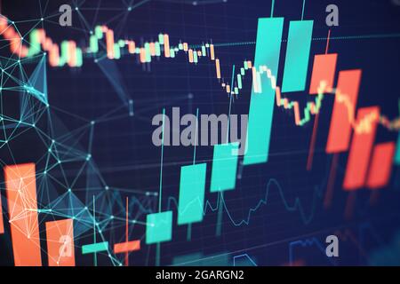 Bar graphs, Diagrams, financial figures. Forex chart. Concept of stock market and fintech.Futuristic financial interface . Stock Photo