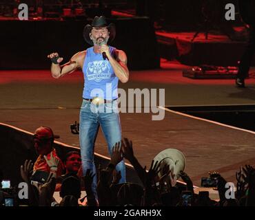 George, USA. 30th July, 2021. SInger Tim McGraw headlines night one of the Watershed Music Festival at The Gorge Amphitheater on July 30, 2021 in George, Washington. (Photo by Xander Deccio/ImageSpace) Credit: Imagespace/Alamy Live News Stock Photo