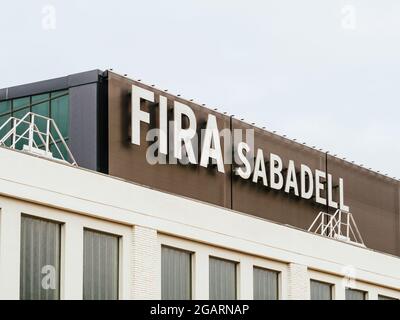 Sabadell - Catalonia, SPAIN - July 30th of 2021: View of the top part of the building of exposition center of Fira de Sabadell building Stock Photo
