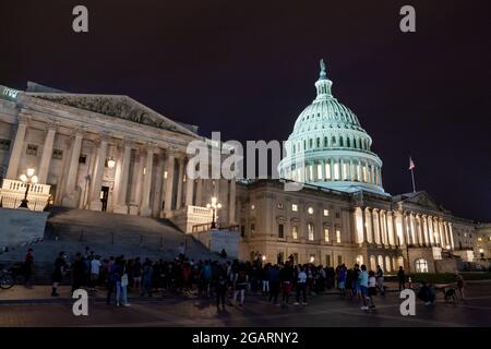 Washington, DC, USA. 31st July, 2021. Pictured: Protesters gather at the United States Capitol with Congresswoman Cori Bush (D-MO) for a midnight rally to extend the eviction moratorium, which expires at midnight. Credit: Allison Bailey/Alamy Live News Stock Photo