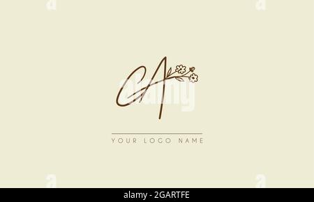 Initial letter CA Or AC Signature handwritten wedding botanical floral icon logo vector  design  illustration Stock Vector