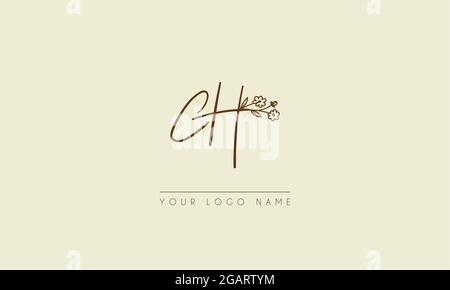 Initial letter CH Or HC  Signature handwritten wedding botanical floral icon logo vector  design  illustration Stock Vector