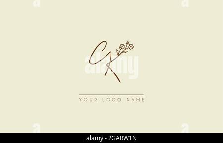 Initial letter CK Or KC  Signature handwritten wedding botanical floral icon logo vector  design  illustration Stock Vector