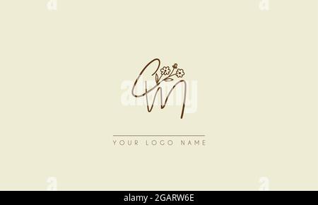 Initial letter CM Or MC Signature handwritten wedding botanical floral icon logo vector  design  illustration Stock Vector