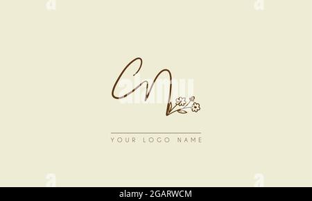 Initial letter CN Or NC  Signature handwritten wedding botanical floral icon logo vector  design  illustration Stock Vector