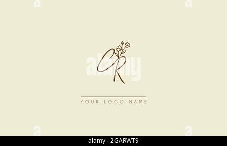 Initial letter CR Or RC Signature handwritten wedding botanical floral icon logo vector  design  illustration Stock Vector