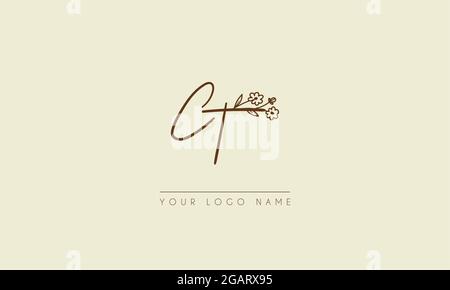 Initial letter CT Or TC Signature handwritten wedding botanical floral icon logo vector  design  illustration Stock Vector