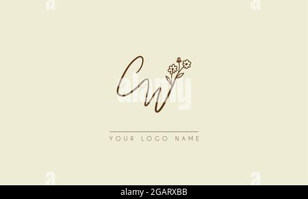 Initial letter  CW Or WC Signature handwritten wedding botanical floral icon logo vector  design  illustration Stock Vector