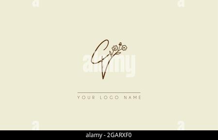 Initial letter CV  Or VC  Signature handwritten wedding botanical floral icon logo vector  design  illustration Stock Vector