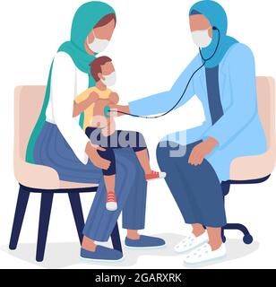 Mother and toddler visiting pediatrician semi flat color vector characters Stock Vector