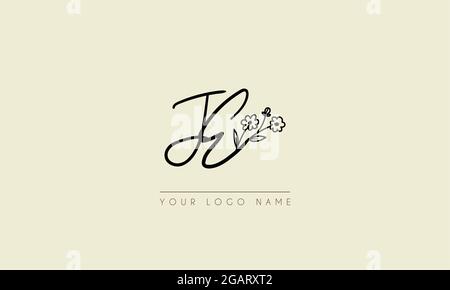 Initial letter JE Or EJ  Signature handwritten wedding botanical floral icon logo vector  design  illustration Stock Vector