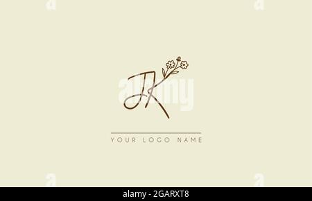 Initial letter JK  Or KJ Signature handwritten wedding botanical floral icon logo vector  design  illustration Stock Vector