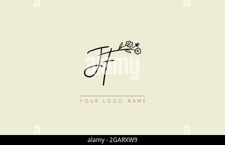 Initial letter JF Or FJ Signature handwritten wedding botanical floral icon logo vector  design  illustration Stock Vector