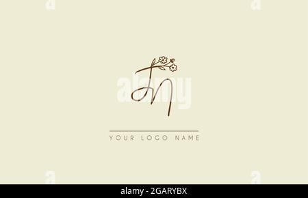 Initial letter JN Or NJ Signature handwritten wedding botanical floral icon logo vector  design  illustration Stock Vector